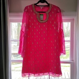 NWT Pink Lilly Pulitzer Dress with gold detailing